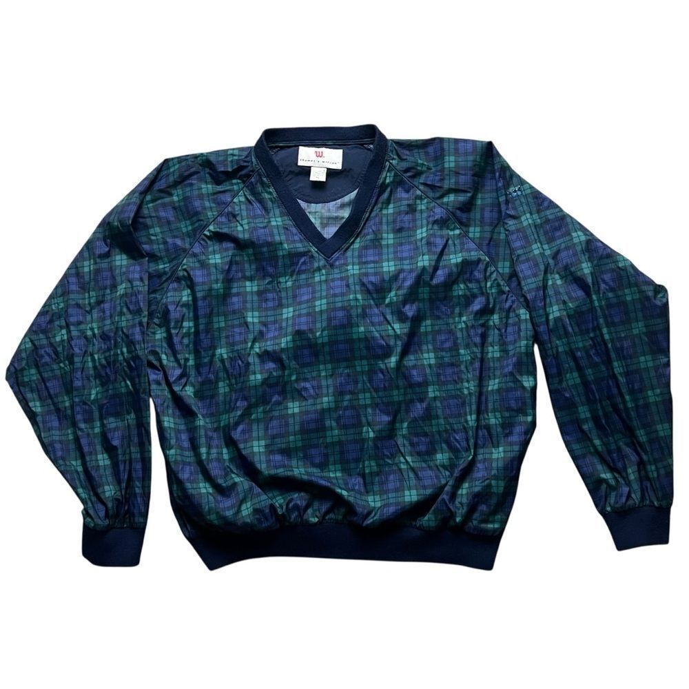Vintage 90s Wilson Golf Windbreaker Blackwatch Plaid XL V Neck Pullover Jacket